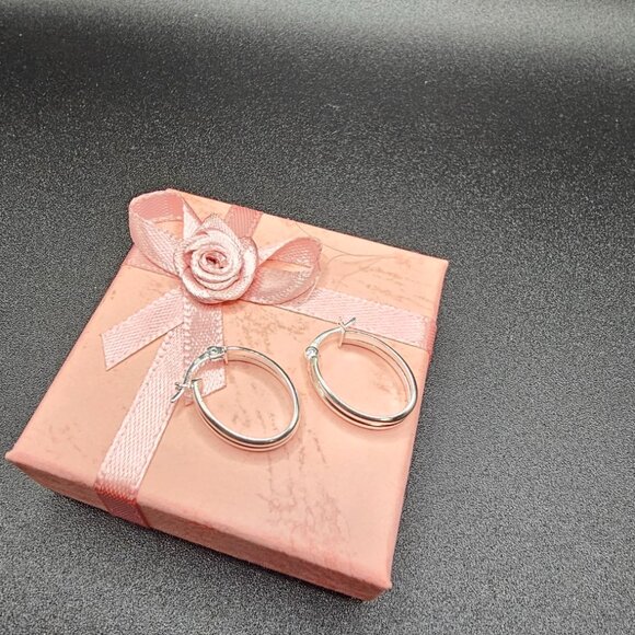 Sterling Silver 925 Rhodium Plated Double Oval Hoop Earrings 18mm - Picture 12 of 12